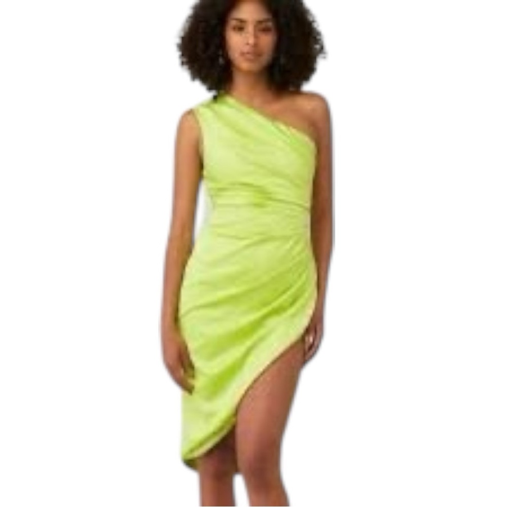 Elliatt Cassini One Shoulder Midi Dress Chartreuse Green XS